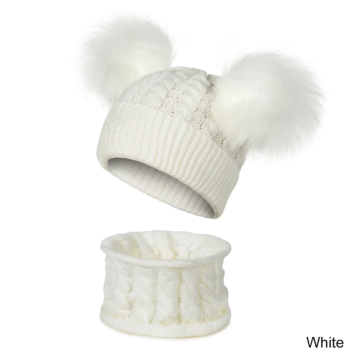 Детская зимняя шапка, шарф, милый комплект с помпонами для мальчиков и девочек, шапка с помпонами, детские вязаные шапочки Skullies, теплые шапки, шарфы - Цвет: white1