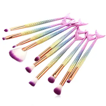 

MAANGE New Arrival 10Pc Mermaid Foundation Eyeshadow Contour Eye Lip Makeup Brushes Set 2AU16