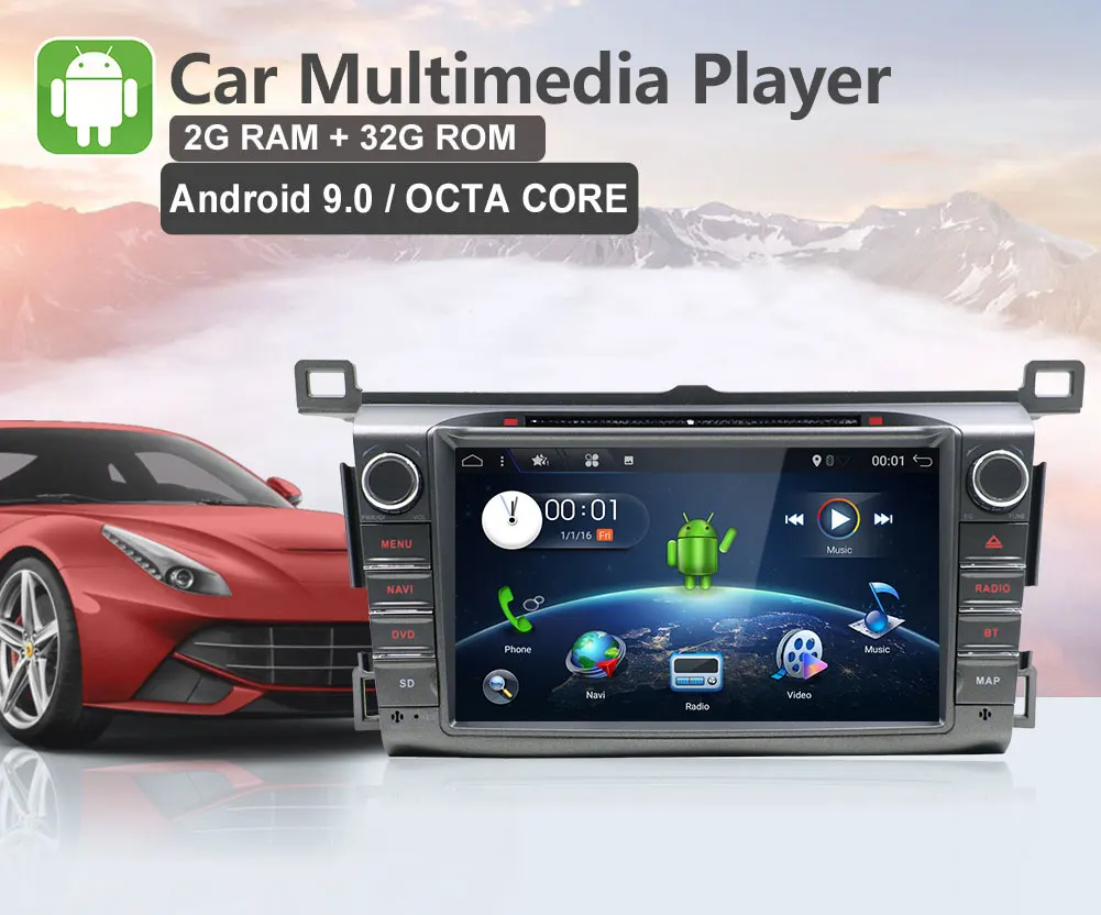 Discount 2 din android 9.0 for Toyota Rav4 fit to 2013-2015 year 8 core car dvd radio player audio stereo free gps rear camera map 8inch 4