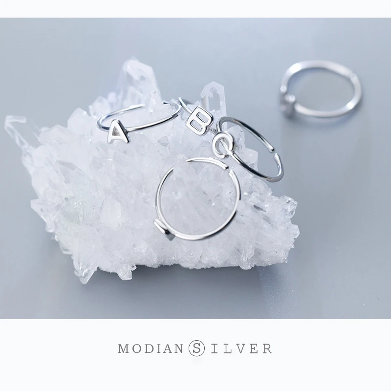 

Modian Fashion Simple Adjustable A-Z Letter Ring Real 925 Sterling Silver Charm Stackable Finger Rings For Women Party Jewelry