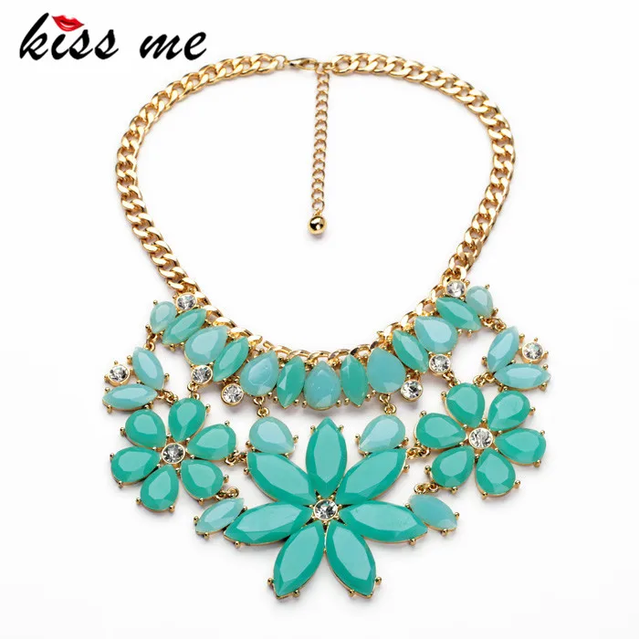

KISS ME Jewelry 2017 Elegant Green Rhinestone Flower Necklace Women Fashion Shourouk Statement Necklaces Pendants
