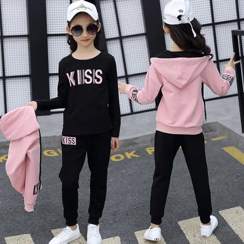

2019 Fashion Children's Clothing Spring and Autumn New Long-sleeved Big Three-piece Girls Long-sleeved Jacket 12 Kids Clothes