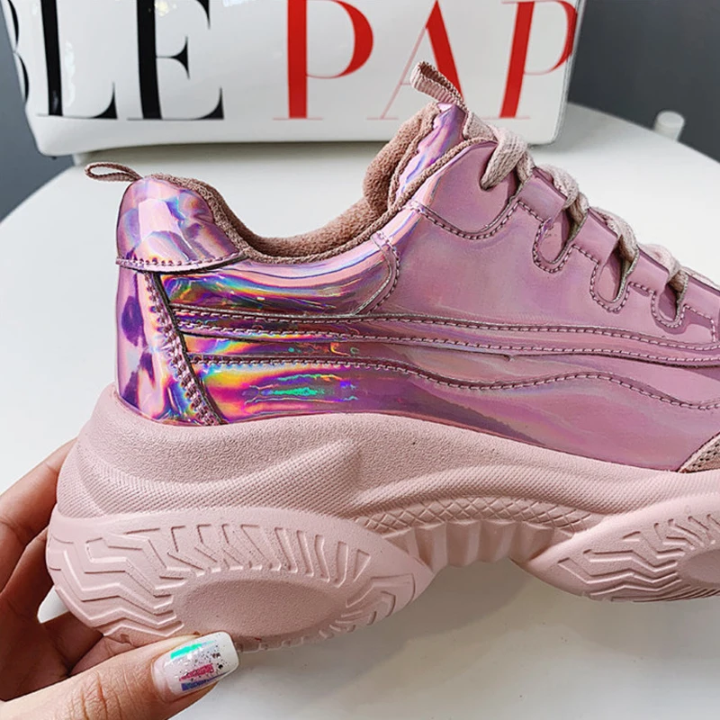 2019 Spring Autumn Shoes Women Platform Shoes Lady Lace Up Casual Shoe Creepers Harajuku Punk Sneakers Girl Female Silver Shoes (6)