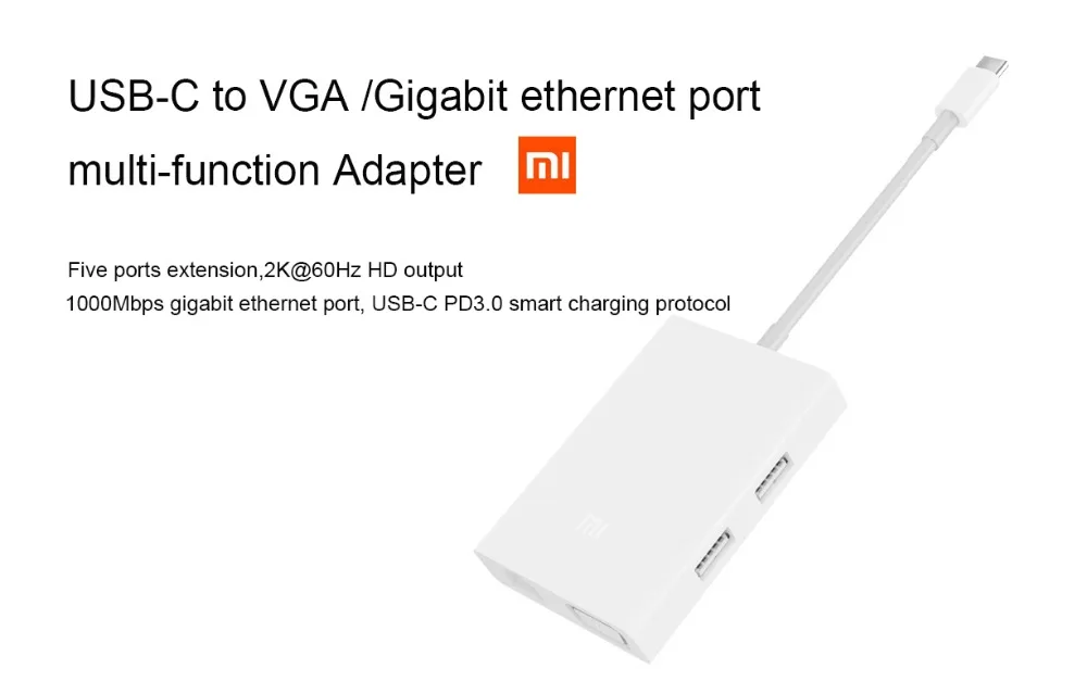 Xiaomi 2K 60Hz USB-C-VGA адаптер type-C до 1000 Мбит/с гигабитный Ethernet адаптер USB-C PD3.0 зарядное устройство для Macbook Xiaomi ноутбук 13