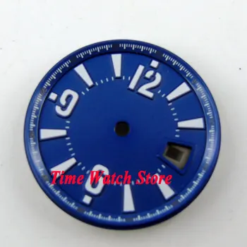

31.5mm blue sterial dial white marks date window Watch Dial for ETA 2836 Mingzhu 2813 4813 Movement D44