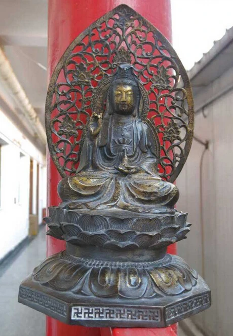 

shitou 001265 14' China bronze gild Buddism godness Guanyin net bottle on ryondae Statue discount 30% (C0324)