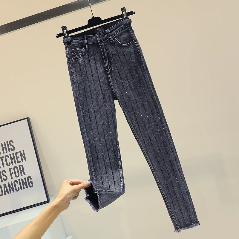 

Smoke Gray Jeans Women High Waist Slim Denim Pants Girls Ladies Spring Fall Korean Tight Nine-point Pencil Pants Black Trousers