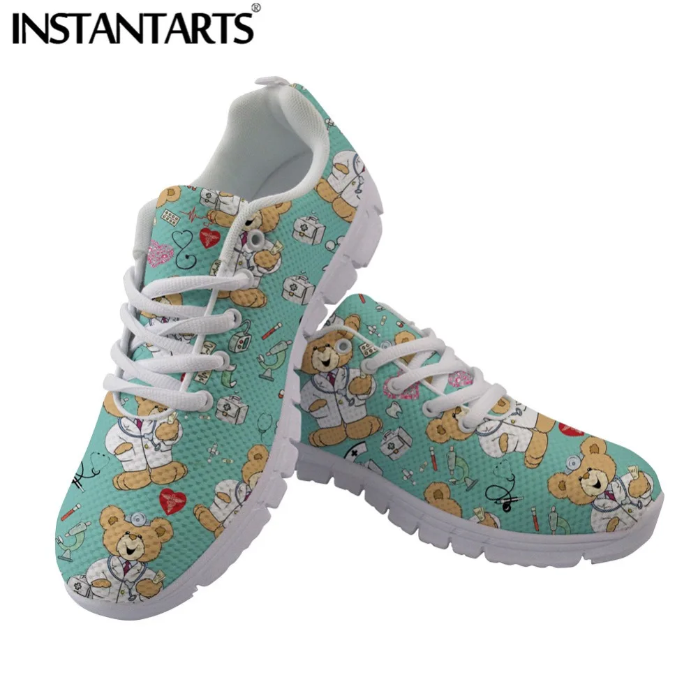 

INSTANTARTS Nurse Shoes Women Flat Shoe Surgeon Doctor Nurse Bear Print Mesh Sneakers Cartoon Mouse Print Lady Shoe Zapatos Girl