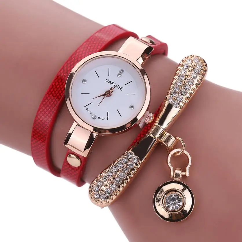 Relojes Mujer Женские полосатые наручные часы с кожаным ремешком женские кварцевые часы с цветочным браслетом женские часы Relogio оптом - Цвет: rd