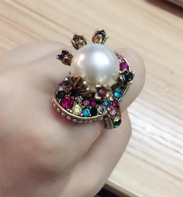 

ZOZIRI vintage famous brand jewelry copper flower ring with pearl for women accessories