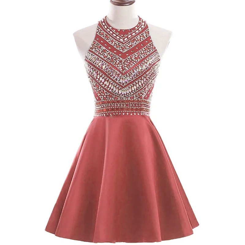 Baile de Formatura Vestido de Festa Vestidos de Noite Gardlilac Halter Curto Vestido Mancha Beading Vermelho Preto Azul 2021 3 Cheap Vestidos de formatura