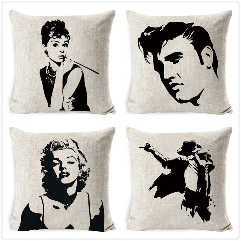 Fokusent 18 ''квадратный Elvis Presley хлопковый льняной чехол для подушки Мэрилин Монро