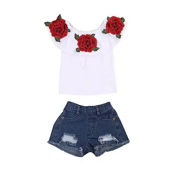 

Emmababy Toddler Kids Baby Girls Clothes 3D Flower Tops Shirt Denim Pants Outfits Set