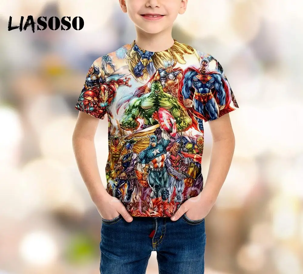 LIASOSO/Новая модная летняя детская толстовка футболка с 3D принтом из фильма Халк детский пуловер с короткими рукавами в стиле хип-хоп для мальчиков и девочек A216-04 - Цвет: 11
