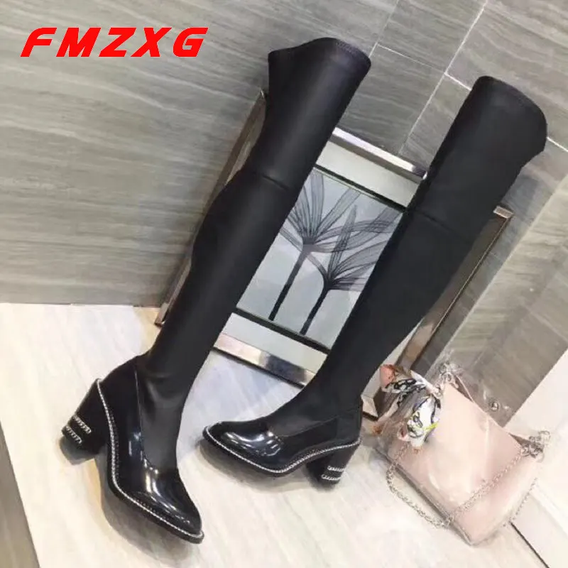

Knee High Designer Boot Top Designer Luxury Brand Shoes Fashion Thick Heel Boot Heels High Sexy White Leisure Women Ankle Boots