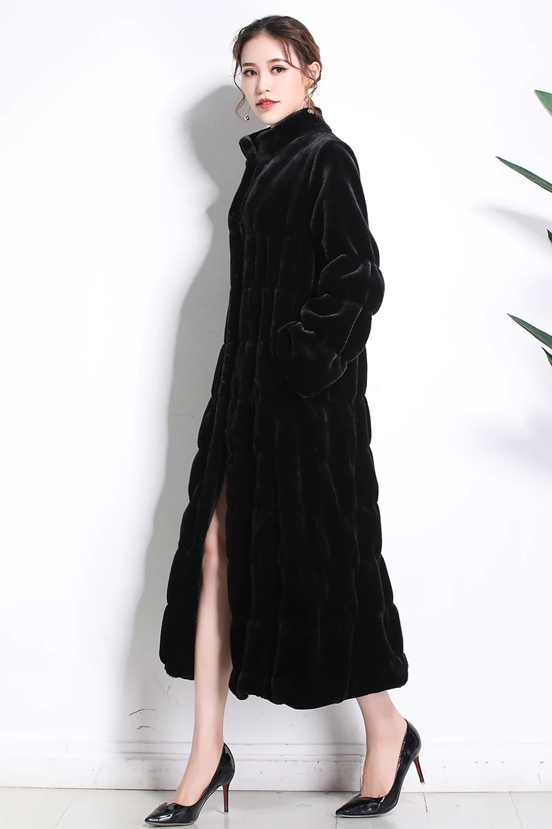 Koop Nerazzurri Runway faux fur jassen 2019 vrouwen winter lange nep bont zwarte Geplooide plus size geschoren mink fur overjas 5xl 6xl 7xl