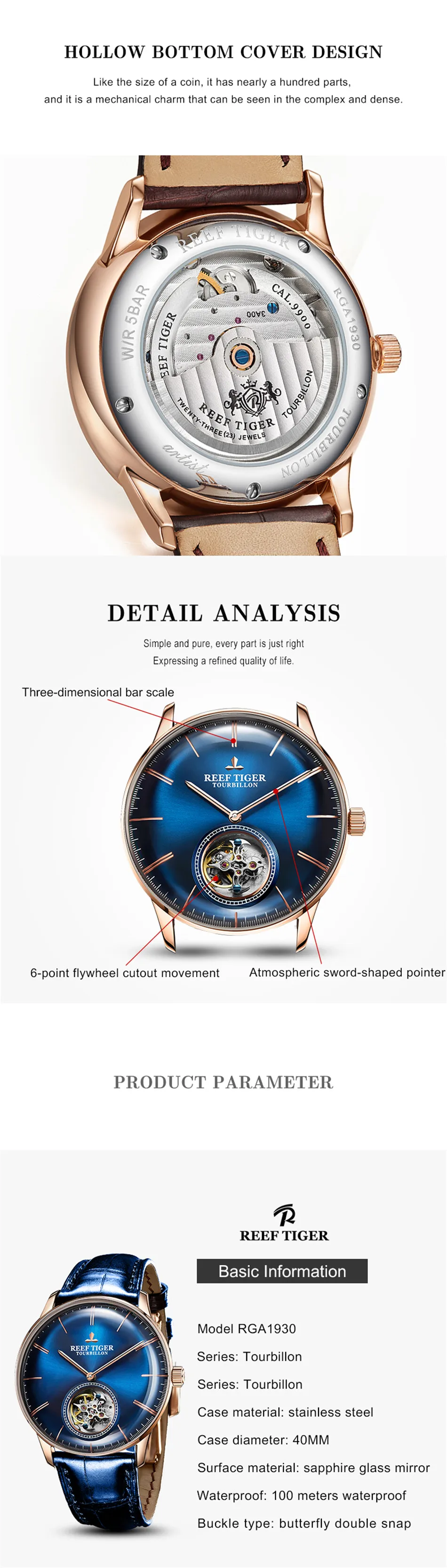 Reef Tiger/RT мужские роскошные брендовые часы Tourbillon из натуральной кожи синие розовые золотые автоматические часы Relogio Masculine RGA1930