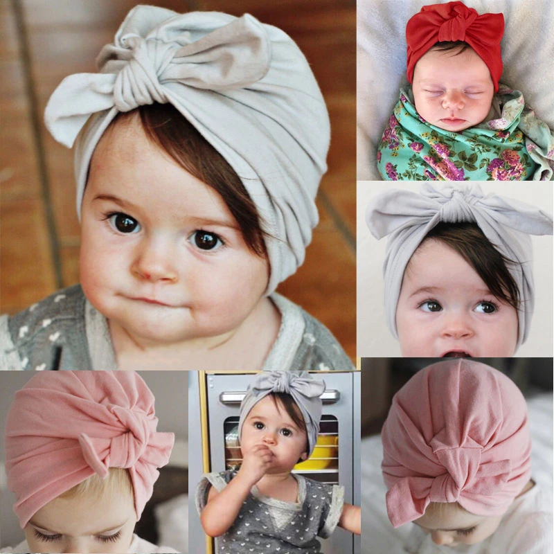 Infant Baby Turban Head Wrap Kids Girls Cute Rabbit Bow Knot Beanie Hat Cap UK 