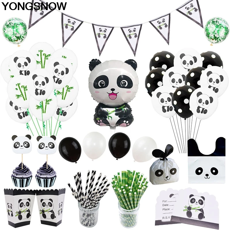 

Animal Panda Theme Party Decorations Supplies Children Birthday Party Baby Shower Disposable Tableware Set Balloon Banner Straws