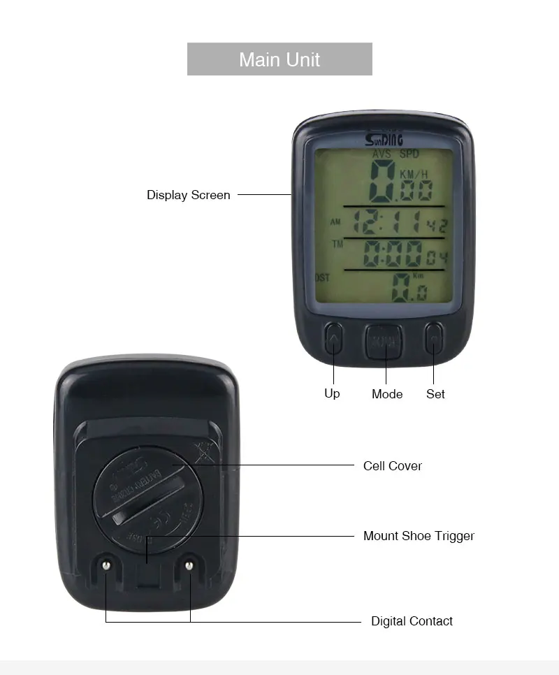 Велосипедный Спидометр беспроводной компьютер Stopwach Водонепроницаемый одометр ЖК-экран подсветка авто прозрачный Sunding SD-563C