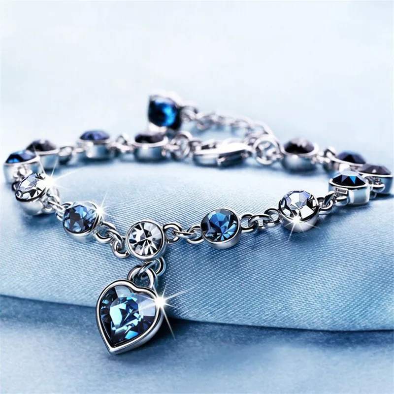 Fashion Crystal Bracelet Heart Flash drill Ocean Jewelry For Girl Woman Christmas Gift | Украшения и аксессуары