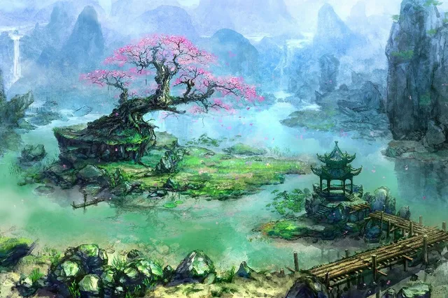 Asian japan architecture bonsai artwork fantasy art Landscape poster