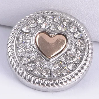 

Fashion beauty Round rhinestone heart 18MM snap buttons fit snap bracelet snap jewelry wholesale KZ1284