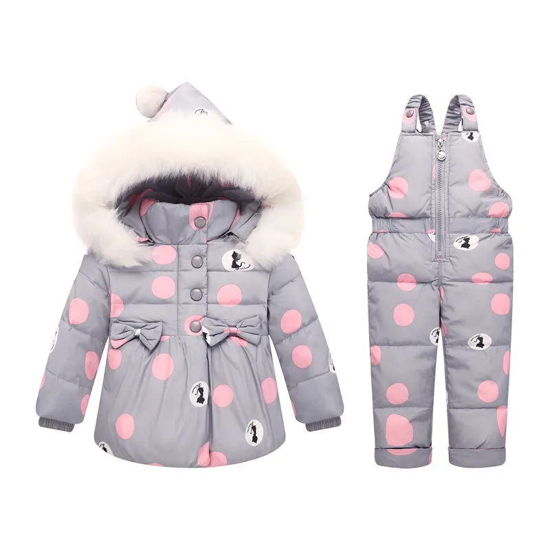 girl baby clothing infant girl winter clothes newborn winter coat duck down jacket+ suspender pants winter suit for baby girls - Цвет: grey