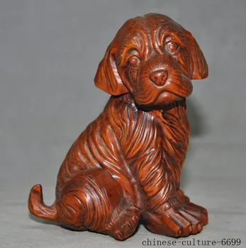 

Christmas Old China Boxwood wood carved Feng Shui auspicious dog Dogs Zodiac animal statue Halloween