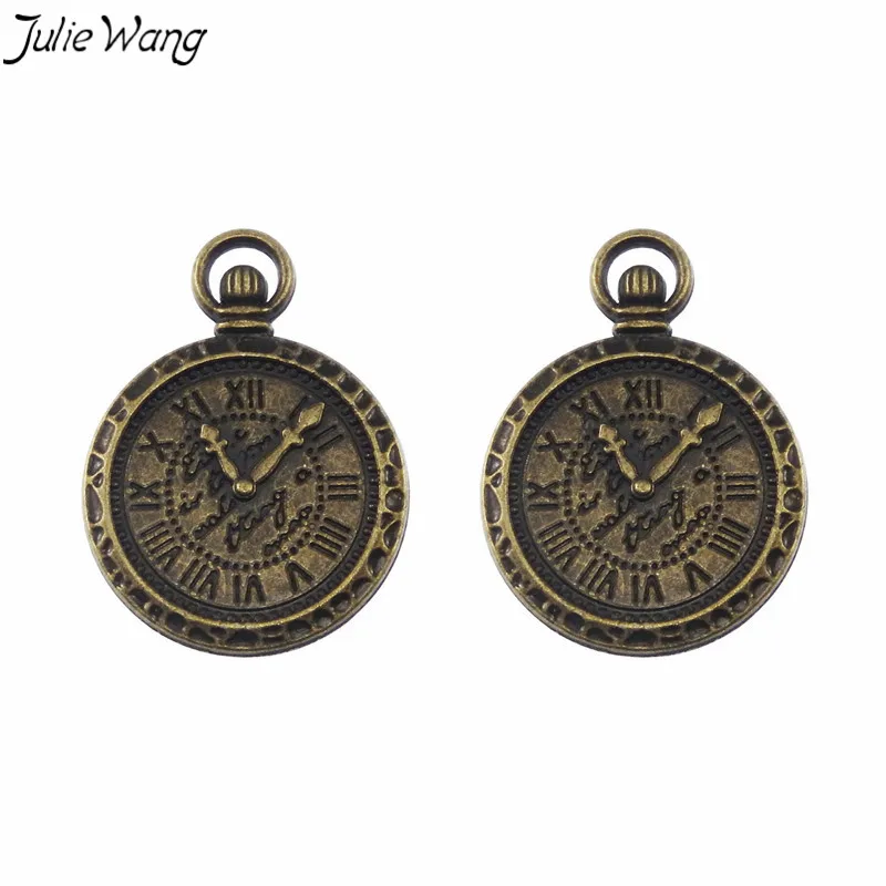 Julie Wang 6 шт. бронзовые римские цифры круглые часы подвеска подвески винтажное