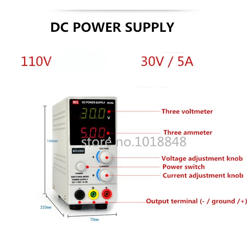 

110v MCH-K305D Mini Switching Regulated Adjustable DC Power Supply SMPS Single Channel 30V 5A Variable MCH K305D
