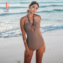 SANQi купальный костюм для женщин, сексуальный чехол для живота, тонкий сиамский плоский угол, консервативный, открытая спина, горячий весенний купальный костюм с нагрудной накладкой