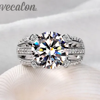 

Vecalon 2016 Female Solitaire ring 6ct stone AAAAA Zircon Cz 925 Sterling Silver Engagement wedding Band ring for women