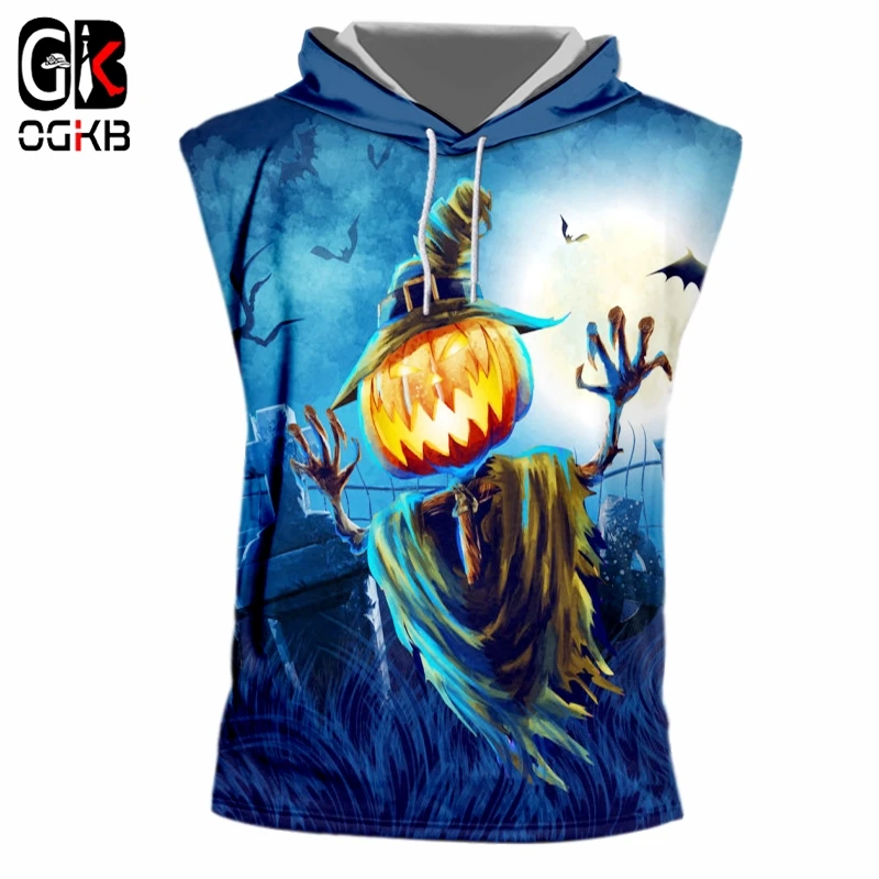 

OGKB Winter Halloween New Man Pumpkin Hooded Tank Top Street Wear Best Selling 6XL Men's 3D Printed Clothing