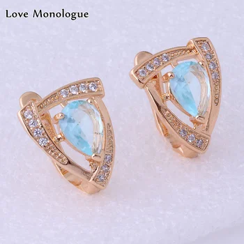 

Love Monologue Gold Color Blue Sky Crystal CZ Fashion Jewelry Hoop Earrings For Wedding Anniversary Earrings Gift Jewelry X0115
