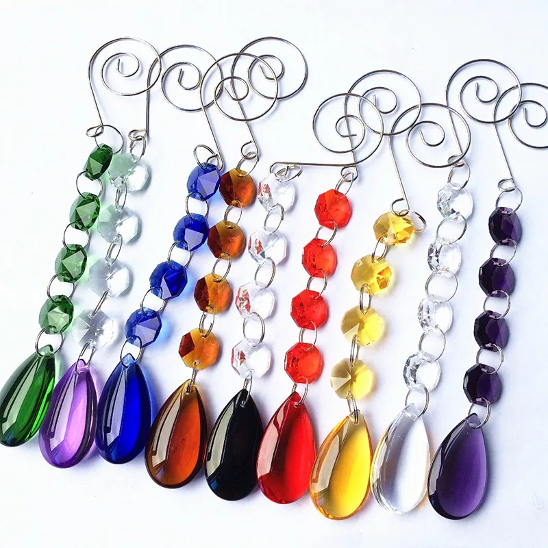 

2pcs/lot Multicolor Crystal Beads Strands With Oval Water Drops For Wedding Decoration Hanging Pendants/ Cake Topper Supply