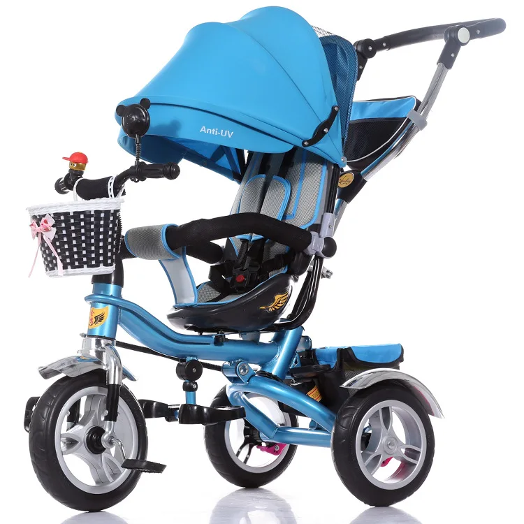Поворотное сиденье ребенок трехколесный детский велосипед коляска тележка сети переменного тока три 3 колеса детская коляска От 6 месяцев до 6 лет - Цвет: Синий