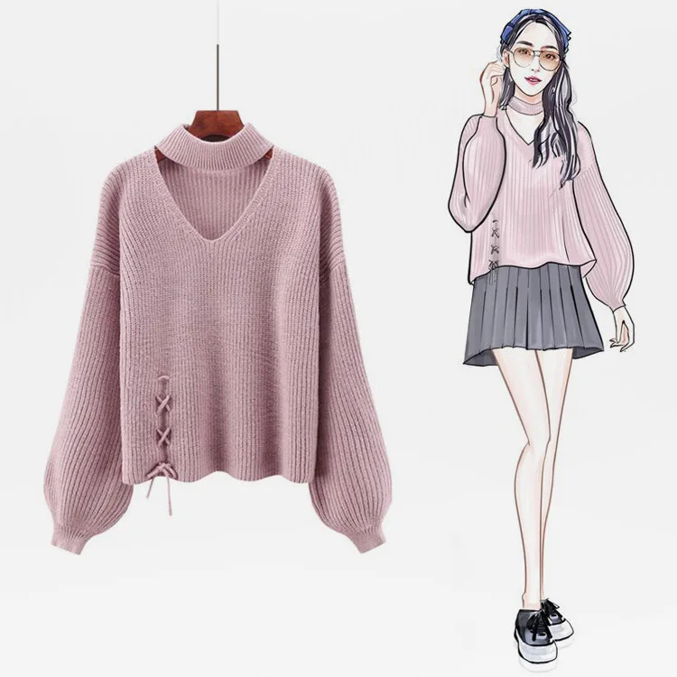 Korean Sweater Fall Sweaters for Women Plush Solid Color Wool Casual