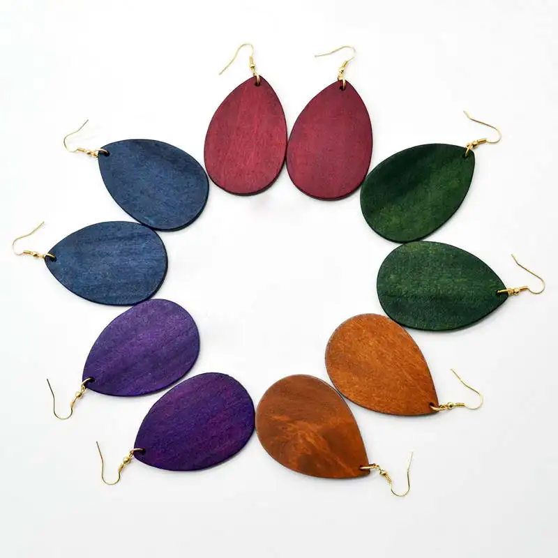 

ZWPON Personalized Monogram Teardrop Wood Earrings Women Wooden Jewelry