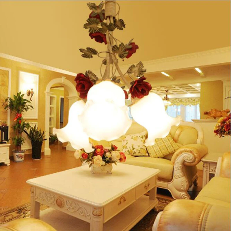

Handmade Iron Rose Design Girls Dining Room Light Led Hanging Flower Pendant Light Lamp For Kitchen Restaurant Bedroom Tabletop