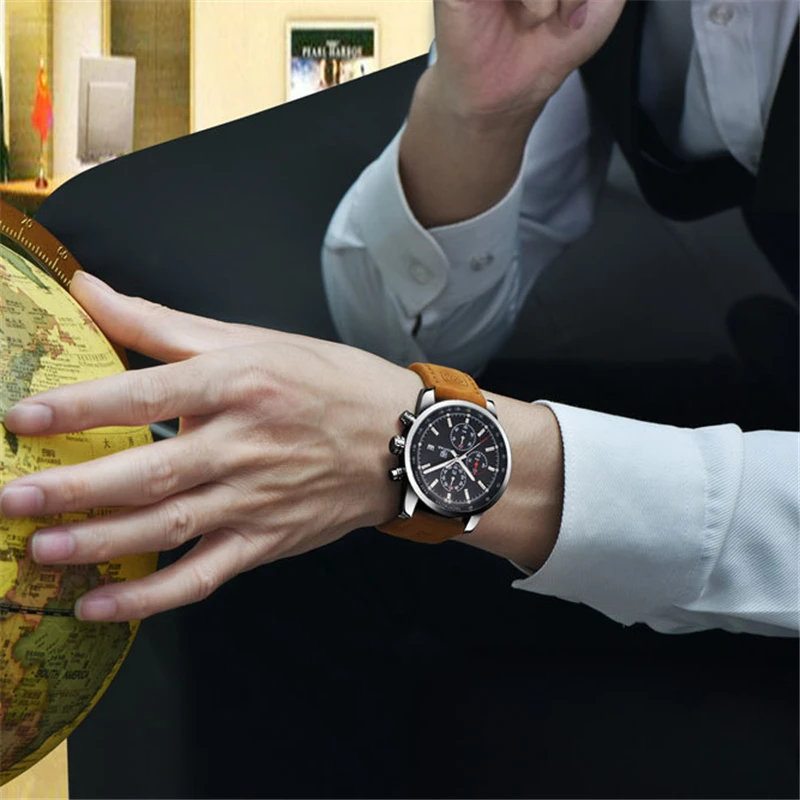 BENYAR Brand Sport Men Watch Top Brand Luxury Male Leather Waterproof Chronograph Quartz Military W