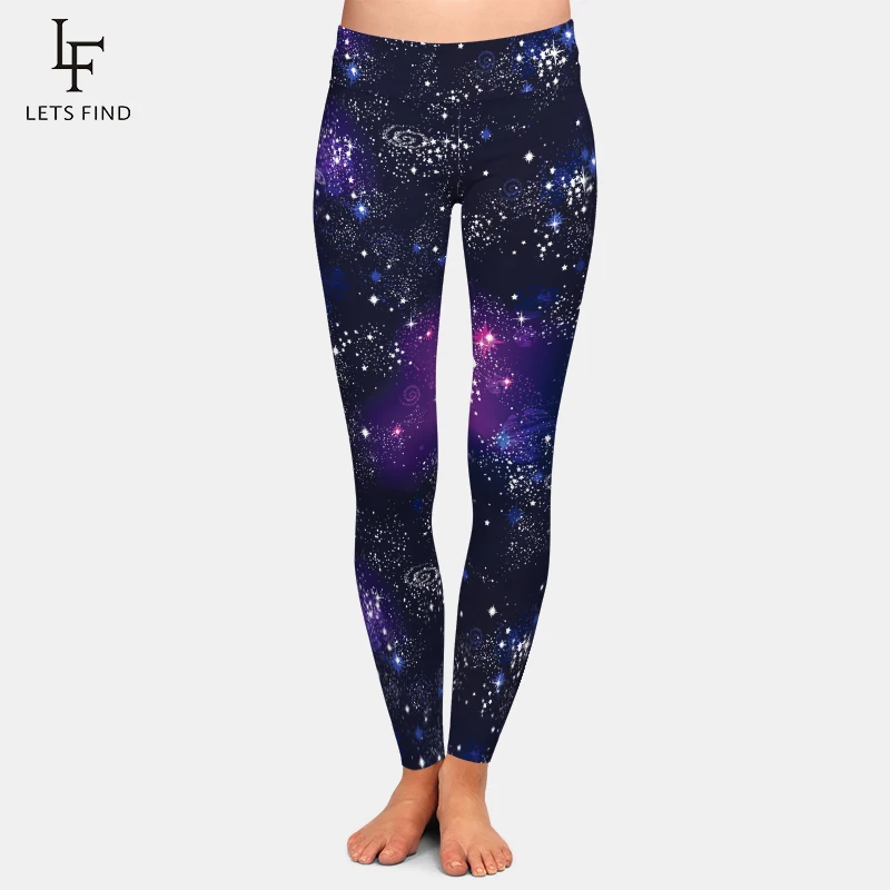 LETSFIND-Leggings con estampado 3D de galaxia para mujer, pantalones de cintura alta, elásticos, talla grande