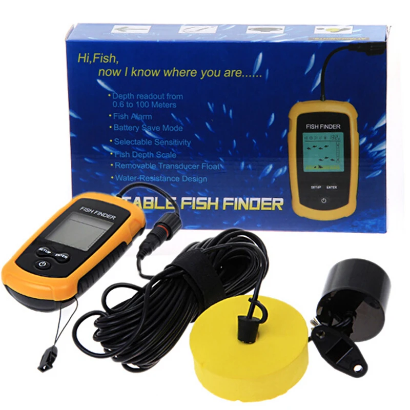 2018 المحمولة السمك مكتشف السونار أسلم عمق fishfinder إنذار 0.7-100 متر الصيد السونار مع عرض الانجليزية xnc