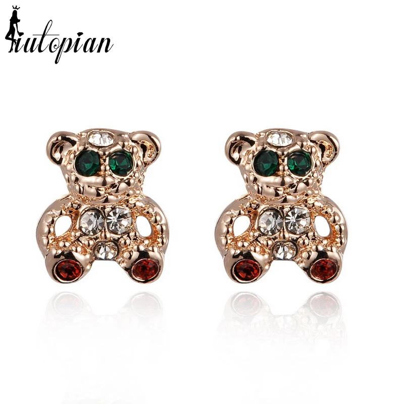 

Iutopian Genuine Rose Color Cute Little Bear Earring With Austrian Crystal Stellux Dont Lose Color /#RG85051