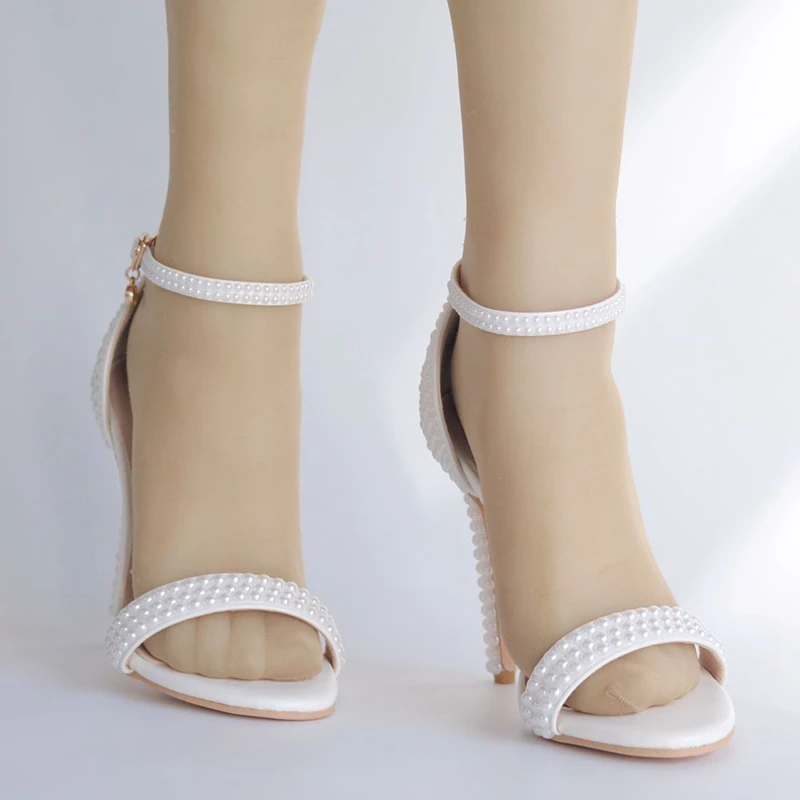 New Pearl White Sweet Fashion Women's Wedding Sandals Thin High Heel Lady Shoes Women Bridal Dress Shoes XY-B0293