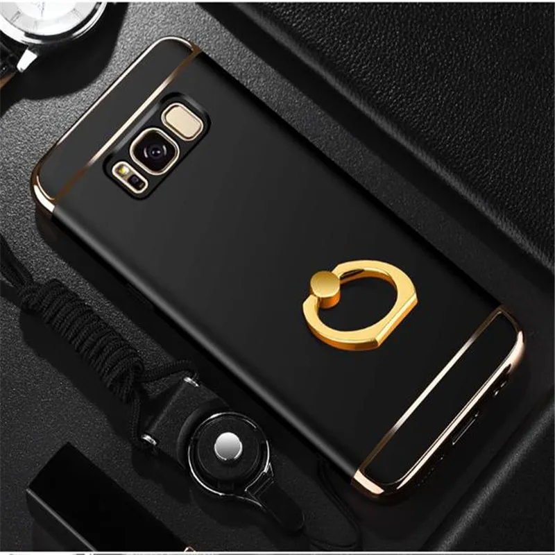 

Ultra Thin Plating Ring Holder Case For Samsung Note 9 8 Hard PC 3 IN 1 Case For Samsung S8 S9Plus S6 S7Edge With Strap