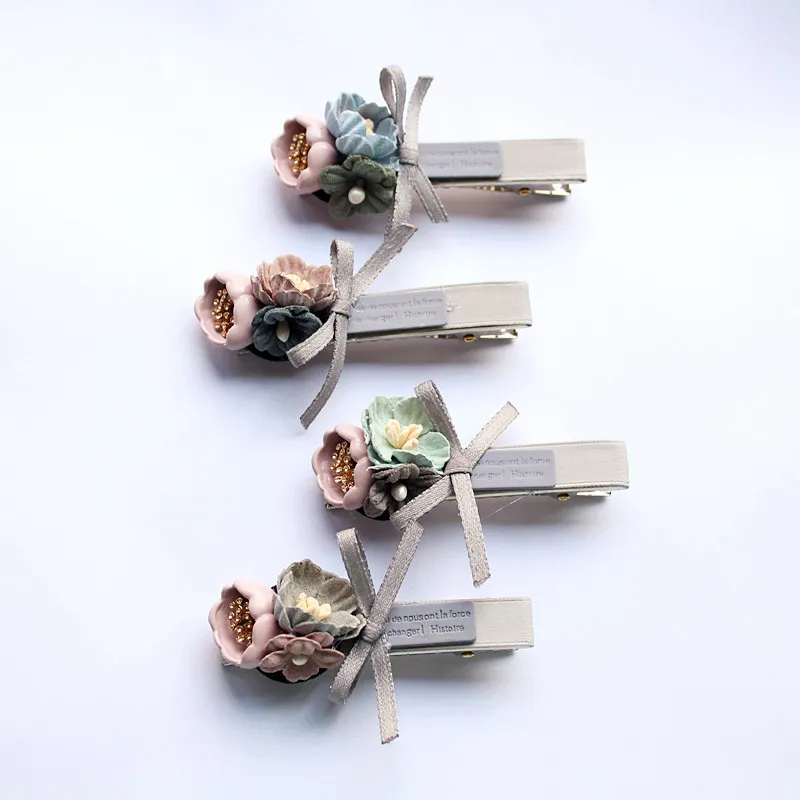 

12pc/lot New Delicated Korean Girls Hair Clips Pearl Top Quality Kids Hairpin 4colors with Silk Bows Hair Barrettes Pricess Hair