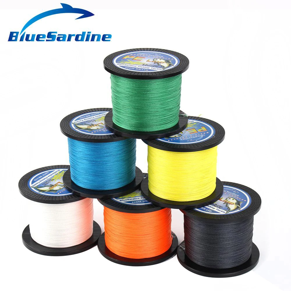 BlueSardine 500 متر مضفر الصيد خط المتعددة الشعيرات PE مضفر سلك الصيد معالجة 12LB-90LB