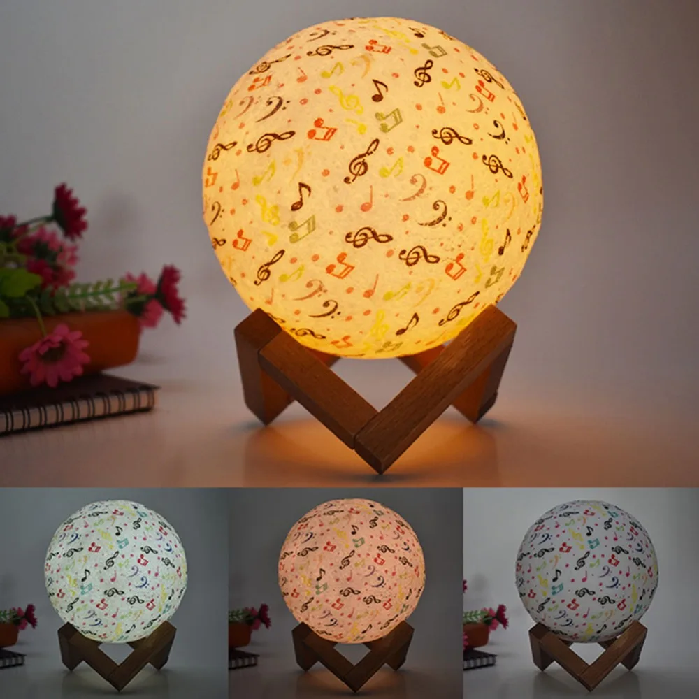 

3D Print Musical Note Moon Lamp 3Colours Touch Switch 7Colours LED Night Light Remote USB Moonlight With Wood Stand