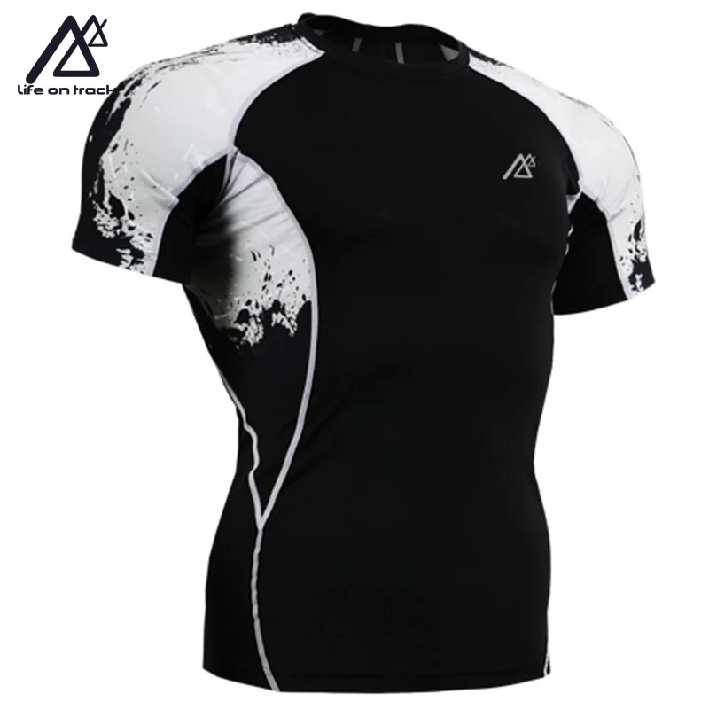 Новая мужская Спортивная футболка компрессионный базовый слой для бега фитнес-колготки облегающая Спортивная одежда для тренировок тренажерный зал трикотажные футболки